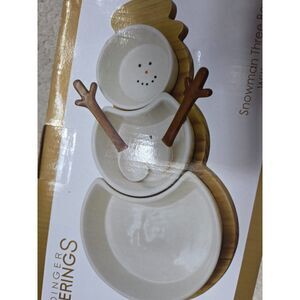 Godinger Gatherings Snowman Three‑Bowl Serving Set with Wooden Spoons